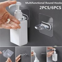 2 Pieces/6 Multifunctional Round Plastic Hooks, Transparent and Strong Self-Adhesive Door Wall Shower Bottle Hooks, Suitable for Household Bathroom Gadgets