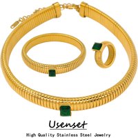 USENSET Vintage Slight Elastic Series Stainless Steel Choker Zircon Inlaid Gold Plated Punk Accessories