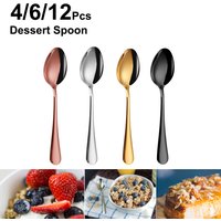 4/6/12Pcs Sliver Dessert Spoons Stainless Steel Gold Spoon Set Cake Snack Salad Spoon Mirror Black Thin Cutlery Simple Tableware