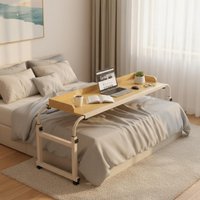 Adjustable Height Overbed Desk Sturdy Frame Cross Bed Computer Table Rolling Laptop Cart Rounded Corners Rolling Laptop Stand