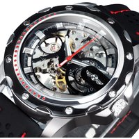 WINNER Sports Outdoor Mechanical Watch for Men Luminous Hands Black Skeleton Automatic Watches Luxury Brand Rubber Strap Clock