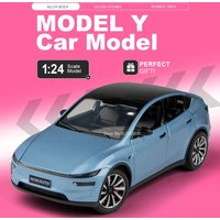 1:24 Model Y Robotaxi Car Model Toy Sound Light Front Wheel Steer Cars Shock Absorption Doors Opened Vehicle Hobby Collection