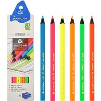 MARCO 6 Colors Fluorescent Marker Pencils Highlighting Black Wood Triangular Barrel 3.7mm Dry Lead Non-Toxic Fade-Resistant