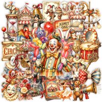 50-100 PCS Vintage Circus Stickers Clown Performance Stage Props Collage PET Waterproof Decals for Journal Laptop Phone Scrapboo