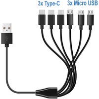 6 In 1 Micro USB/Type C Splitter Cable 3 in 1 USB to Micro USB/Type C Charing Cable For iPhone15 Android Samsung Tablet and More