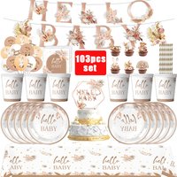 Hello Baby Girl Boy Birthday Party Balloons DIY Cake Topper Paper Plates Tableware 1st Birthday Kit Kids Baby Shower Decorations