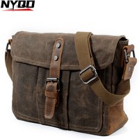 Vintage Male Shoulder Bag for Men Business Briefcase Waterprood Waxed Canvas Messenger Laptop Bag Men Outdoor Crossbody Bag