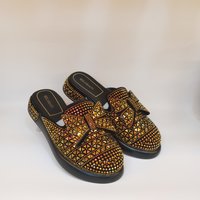 Round Pointed Flat Women's Rhinestones Slippers Outerwear 2025 New Lady Diamond Half Slippers Casual Muller Shoes F5-1112-1