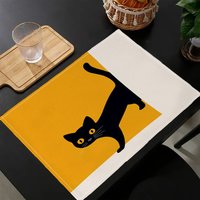 1PC Orange Cute Little Black Cat Placemat Linen Coaster Fabric Table Mats s Simple Design Tableware Kitchen7.14