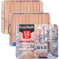 KALOUR 50 Colors Professional Soft Pastel Pencils Wood Skin Tints Iron Box Pastel Colored Pencils For Drawing School colores