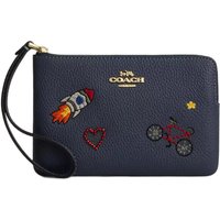 COACH Corner ZipWristlet Leather Clutch Small Women's Dark Color Denim CDF32-IML6I