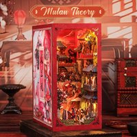 Cutebee DIY Buch Ecke Holz Puppenhaus mit leichten Staubs chutz hülle chinesischen Stil Bücherregal Einsatz Dekor für Geschenk die Legende von Mulan