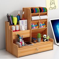 1PC Wooden Retro Pen Holder Rack Storage Box Student Stationery Storage Drawer Style Suitable for Multi Scene Study Room Office