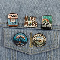 Cartoon outdoor scenery travel metal drip oil Enamel Pins Cute hiking backpack Brooches Lapel Badges Gift for Kids & Friends