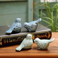 European Ceramics Birds Statues Set Of 2 Pieces Small Blue Green Colors For Home Garden Tabletop Decoration Gifts Cute Figurines