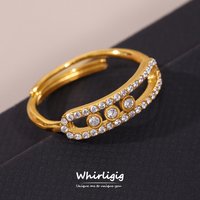 Geometric Niche White Zircon Stainless Steel Necklace Rings for Women Gold Plated Pendant Luxury Jewelry Gift