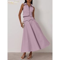 Clacive Summer Slim Pink Women's Two Piece Set 2025 Fashion Sleeveless Crop Top With High Waist Long Skirt Set Female Streetwear