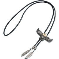 Mens Women Bolo Tie Cowboy Necktie Leather Rope Necklace with Metal Flying Feathered Pendant Jewelry Shirt Chain