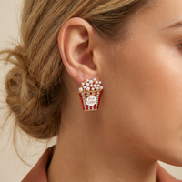 Creative Imitation Pearl Popcorn Stud Earrings for Women Trend Funny Statement Rhinestone Simulated Food Earring Jewelry Gift