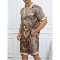 Men's Plaid Print Pajama Set Short Sleeve Lapel Top And Elastic Shorts Comfortable Perfect For Summer Sleepwear Loungewear Pjs