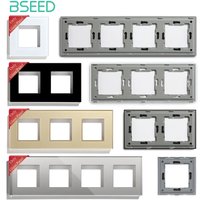 BSEED EU Standard Wall Glass Frame DIY Parts For Light Switch Sockets Metal Plate Included Crystal Panel Only 86/157/228mm