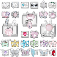 Zircon Cute Bows Cat Rabbit Heart Pearl Shiny DIY Italian Charm Links Fit 9mm Stainless Steel Bracelet Women Jewelry Making Gift