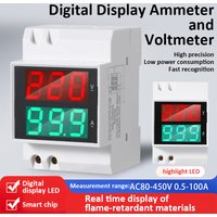 D52-2042 VA Digital Display Ammeter and Voltmeter Meter 80~450V/0.5~100A AC LED Display Guideway-Type AC Din Rail Display Meter