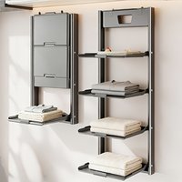 Foldable Wall Mounted Bathroom Organizer Shelf Punch-Free Aluminum Storage Rack for Towels Cosmetics Kitchen Bathroom Multi-Tier