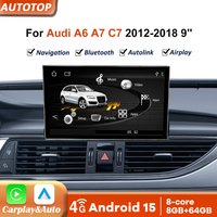 9-calowy ekran samochodowy z Androidem 15, bezprzewodowym CarPlay i Android Auto, radio samochodowe stereo do Audi A6 C7 A7 2012-2018, 4G 8+128GB, multimedialny odtwarzacz GPS z nawigacją, odtwarzacz