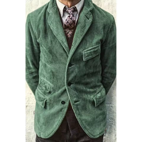 Vintage Men's Corduroy Blazer Single Breasted Notch Lapel Slim Fit Fashion Jacket Office Casual Outerwear