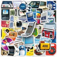 50PCS Vintage Phone CD Tape Stickers Retro Cartoon Equipment Decals Motorcycle Laptop Suitcase Notebook Waterproof Sticker