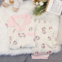 Hello Kitty Women's Spring Autumn Pink Cloud Cotton Pajama Set Long Sleeve Pants Kawaii Sweet Cute Soft Comfy Home Loungewear
