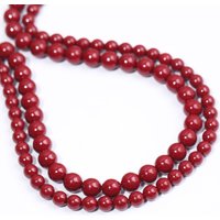 Natural Cinnabar Jade Stone Beads Smooth Round Loose Spacer Beads for Jewelry Making DIY Bracelet Earring 15''