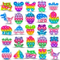 10/20/30 Pcs Rainbow Push Pop Chill Keychain Toys, Kawaii Cartoon Sensory Tension Relief Anti-Anxiety Keychains for Kids Adults