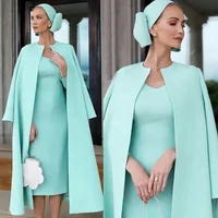Mother Of The Bride Plus Size Zipper New Formal Straight Satin With Jacket Two Pieces O-Neck Long Sleeve Tea-Length