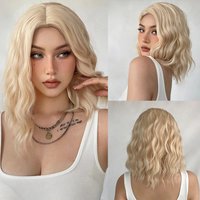 Light Golden Short Wavy Bobo Wig Blonde Synethetic Natural Hair Wig for Women Daily Cosplay Heat Resistant Middle Part Wig