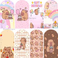 Cartoon Capybara Arched Covers Photo Backdrop Baby Shower Girls Birthday Party Photography Backdrop Props