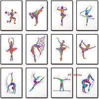 Mädchen Gymnastik Sport Ballett Bodybuilding Abstrakte Aquarell Poster Leinwand Malerei Wand Kunst Bilder Zimmer Home Gym Dekor