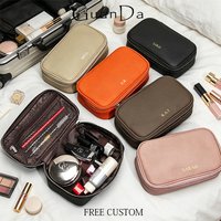 Cowhide Travel Large Capacity DIY Name Cosmetic Bag Zip Luxury Simple Woman Toiletry Bag Fashion Lady Personalized Make Up Bag