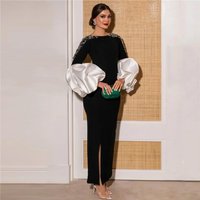 High Quality Beading Women Elegant Bandage Dress Puff Sleeve Patchwork Clothes Evening Party Celebrity Dresses
