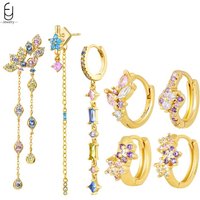 925 Sterling Silver Needle Luxury Purple Crystal Contrasting Colors Earrings for Women Flowers Hoop Earrings Party Fine Jewelry