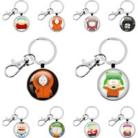 Anime South Park Keychain Stan Kyle Kenny Cartman Glass Pendant Key Chain Gifts for Boys And Girls Jewelry Keyring