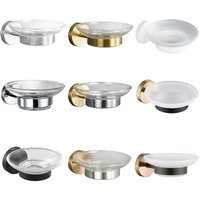 Soap Dish Holder Brushed Gold Transparent Frosted Cup Holder Wall Mount Black Chrome White Bathroom Stainless Steel Accessories
