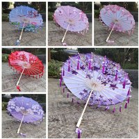 Chinese Japanese Art Silk Parasol Umbrella Large 82cm Embroidery Tassel Decorative Umbrella Classic Ribbon Umbrella