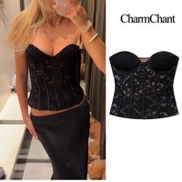 CharmChant Black Lace Strapless Corset Top for Women Sping Summer 2026 Y2K Harajuku Sexy Fashion Elegant Sleeveless Shirt Female