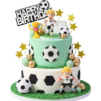25Pcs Soccer Player Cake Topper Soccer Ball Cake Decorations for Sport Theme Party Supplies