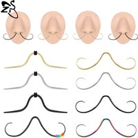 ZS 1 Piece 14G/16G Colorful 316L Stainless Steel Septum Ring 43-67MM Mustache Nose Ring Goatee Shape Nostril Piercings Jewelry