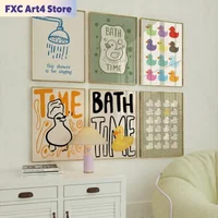 Frameless Funny Cute Bath Time Duck Bathroom Shower Singing Quote Art Poster Canvas Painting Wall Prints Picture Living Room Hom