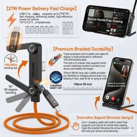 27W 2-in-1 Type C Charger Cord & Phone Stand Data Cable Type C To iOS High-speed Quick Charging Foldable Desktop Holder Stand