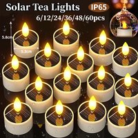 6-60PCS Solar Candles Outdoor Waterproof LED Tea Lights Reusable Dusk to Dawn Flickering Flameless Candles for Lantern Garden